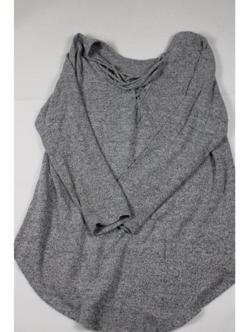 Heather Gray Long-Sleeve Knit Top With Lace-Up Neckline By Torrid Size 2